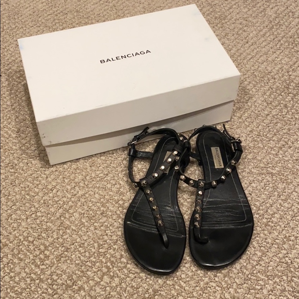 Balenciaga Stud Giant T Strap Leather Sandals